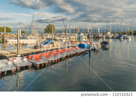 Harbor with boats, Romanshorn, Lake Constance, Canton of Thurgau, Switzerland 132532821