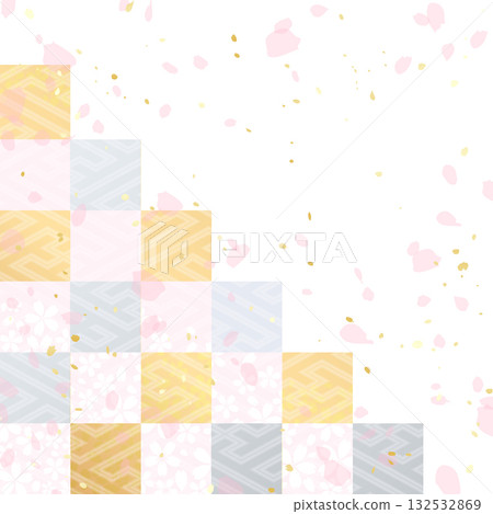 Japanese-style background illustration combining traditional Japanese patterns and cherry blossoms 132532869
