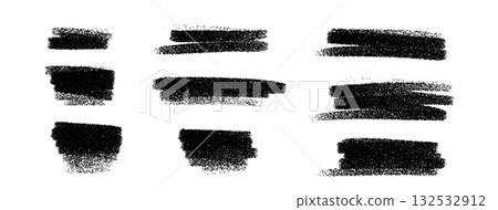 Abstract brush and paint strokes forming a textured background. Rough ink lines, splashes, and dry brush effects create a hand drawn vector design with grunge, paper, elements 132532912