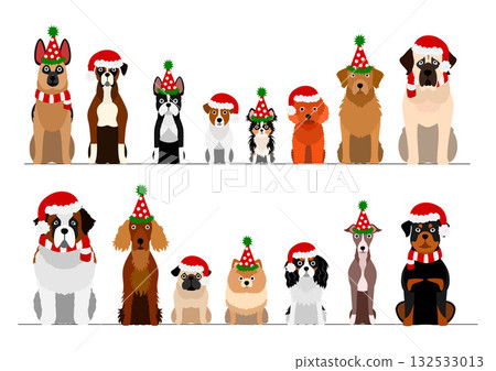 一組戴著帽子的聖誕狗狗邊框 132533013