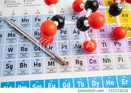 Molecules chemical on a periodic table background. 132533028