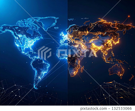 Blue-toned digital world map showing global business networks 132533066