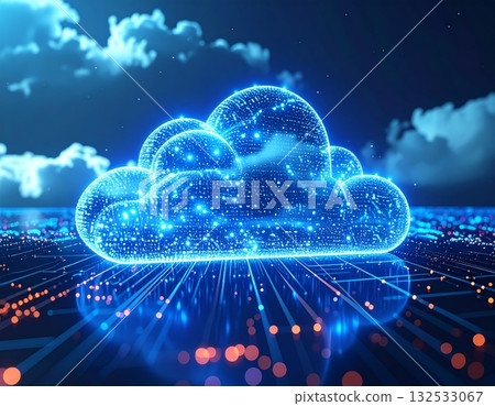A futuristic cloud computing network illuminated by the world with an illustration of stars in the night sky. A futuristic cloud computing network illuminated by the world with an illustration of stars in the night sky. 132533067
