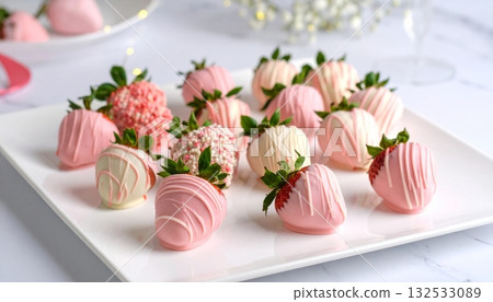 Delicious dessert cupcakes with fresh strawberries, whipped cream and berry toppings. 132533089
