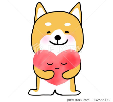 Shiba Inu hugging a pink heart 132533149