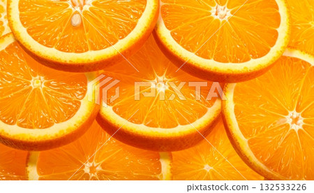 Isolated half and slices of fresh orange fruit with juicy pulp on a white background Isolated half and slices of fresh orange fruit with juicy pulp on a white background 132533226
