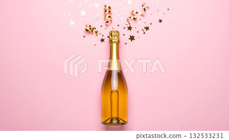 Pink champagne bottle on white background 132533231