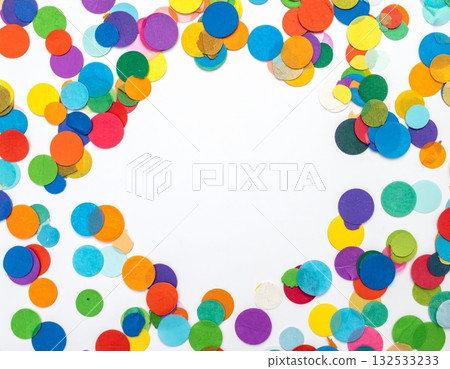 Colorful celebration with seamless confetti and ribbon party paper on white background 132533233