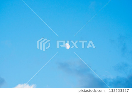 Summer sky: White moon and clouds at dusk 01 Summer sky: White moon and clouds at dusk 01 132533327