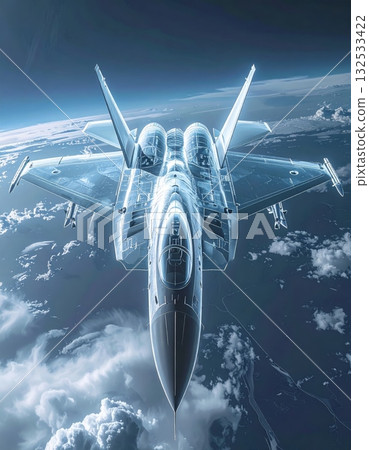 Airplane soars through the sky on a business flight, flying over the city illustration 132533422