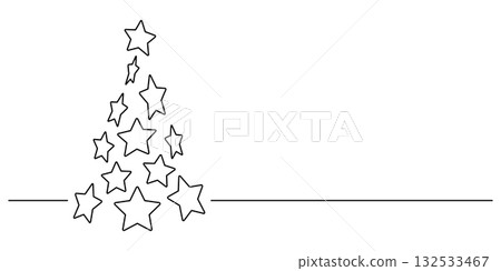 christmas tree stars decorative thin line illustration 132533467