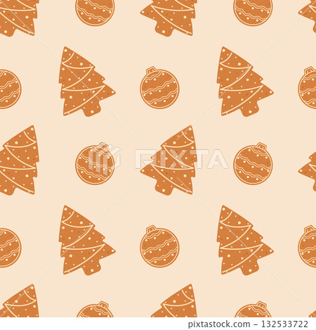 Gingerbread cookies seamless pattern. Christmas print for wrapping paper. Flat vector illustration Gingerbread cookies seamless pattern. Christmas print for wrapping paper. Flat vector illustration 132533722