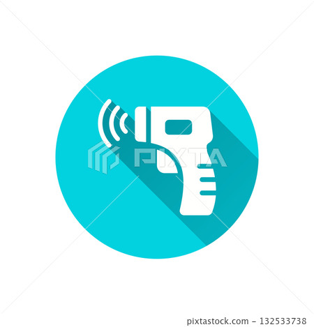 Thermometer gun flat icon with long shadow for graphic and web design. 132533738