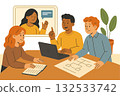 Teamwork concept illustration. Diverse business people meeting online and offline, brainstorming ideas, discussing strategy. Modern flat vector design for web and print. 132533742