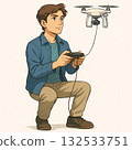 A young man operating a drone 132533751
