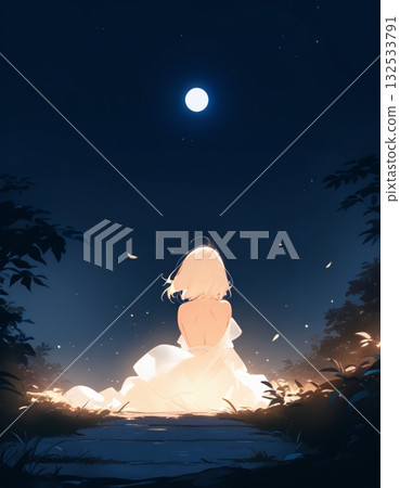 Woman illuminated by the full moon Woman illuminated by the full moon 132533791