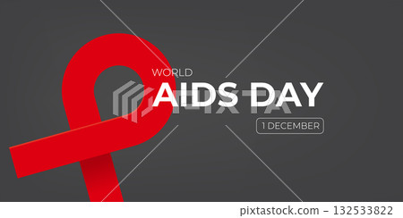 World AIDS DAY 1 december banner with red ribbon. World HIV awareness day starts in 1 December. Red ribbon with text isolated on grey background. World AIDS Day poster 132533822