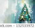 Christmas tree made from geometric square and rectangular shapes with oil paints 132533972