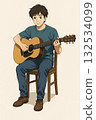 Man sitting on a chair playing guitar 132534099
