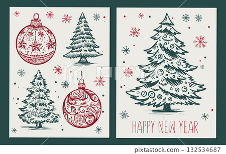 Christmas tree, toy, set, Hand drawn illustration Christmas tree, toy, set, Hand drawn illustration 132534687