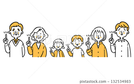 指向一家三代（橘色），上半身，向量 132534983