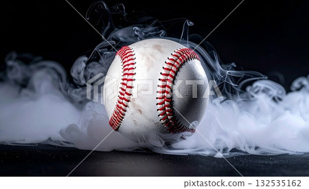 Smoke and baseball on a black background 132535162
