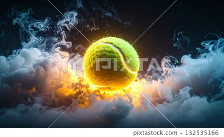 Smoke and tennis balls floating on a black background Smoke and tennis balls floating on a black background 132535166