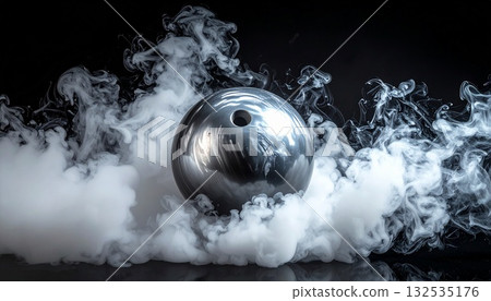 黑色背景上的煙霧和保齡球 132535176