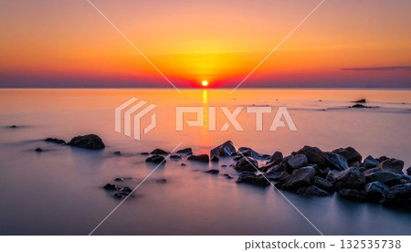 【AI生成影像】壯麗的海景日落 132535738