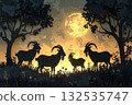 Beautiful moonlit night and goats 132535747
