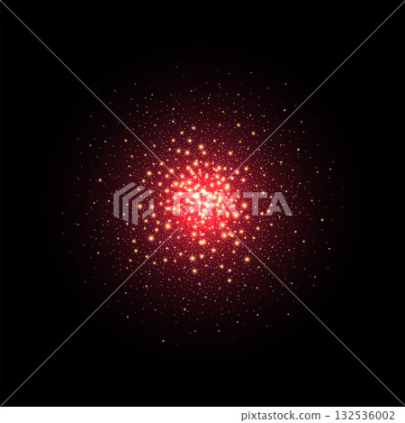 Sparkle red light. Color glow star isolated on black background. Sparkle glare in galaxy. Flash of light in space. Abstract bright sparkling vector illustration 132536002