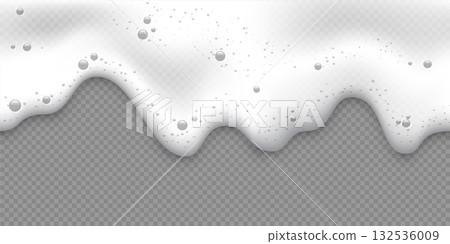 White foam background. Foam of beer or fizzy drink, suds of shampoo, detergent, cleaning gel with bubbles. Vector realistic illustration isolated on transparent background White foam background. Foam of beer or fizzy drink, suds of shampoo, detergent, cleaning gel with bubbles. Vector realistic illustration isolated on transparent background 132536009