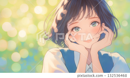 一位高中女生走在櫻花飄落的路上，這幅插畫讓人聯想到春天裡的邂逅與離別。 132536468