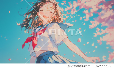 A spiritual illustration of a high school girl in uniform, depicting the warmth of spring and the brilliance of youth. A spiritual illustration of a high school girl in uniform, depicting the warmth of spring and the brilliance of youth. 132536529