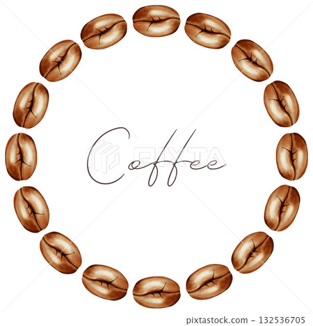 Hand painted Watercolor illustration coffee bean wreath illustration, perfect for coffee shops, cafes, menu design, packaging, and store decoration. Hand painted Watercolor illustration coffee bean wreath illustration, perfect for coffee shops, cafes, menu design, packaging, and store decoration. 132536705