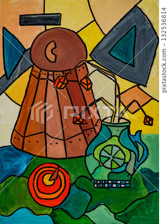 Colorful abstract still life with unusual shapes and vibrant colors Colorful abstract still life with unusual shapes and vibrant colors 132536814