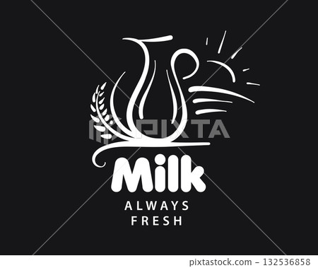 Hand-drawn vector logo of a milk jug 132536858