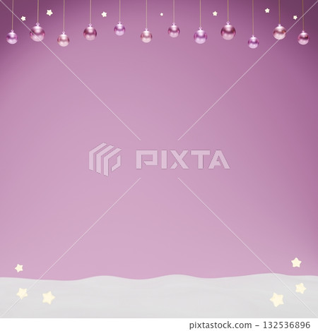 Holiday Ornaments and Snow Background, Square, Pink 132536896