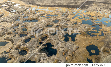 Craters filled with water, aerial view. Craters filled with water, aerial view. 132536933