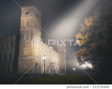 Mystical misty autumn park landscape from Gatchina. Mystical misty autumn park landscape from Gatchina. 132536940