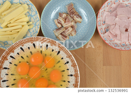 Omelet Ingredients with Eggs Omelet Ingredients with Eggs 132536991