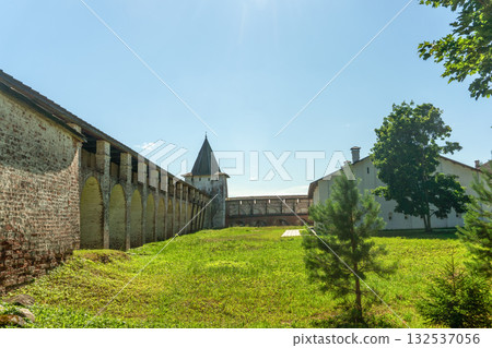 Ancient walls and watchtowers of the Kirillo-Belozersky Monastery (Russia). 132537056