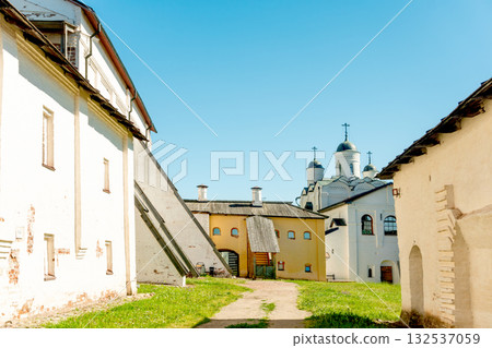 Ancient walls and watchtowers of the Kirillo-Belozersky Monastery (Russia). 132537059