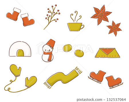 可愛的冬季插畫素材套裝 可愛的冬季插畫素材套裝 132537064