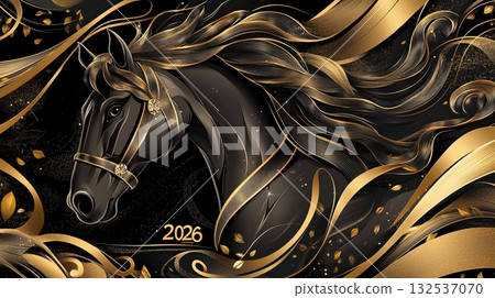 Golden and black horse portrait luxury metallic illustration Golden and black horse portrait luxury metallic illustration 132537070
