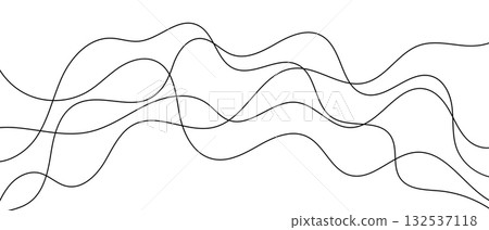 Wavy squiggle irregular lines, minimalist black and white background. Curved long lines. Abstract wavy doodle chaotic vector illustration Wavy squiggle irregular lines, minimalist black and white background. Curved long lines. Abstract wavy doodle chaotic vector illustration 132537118