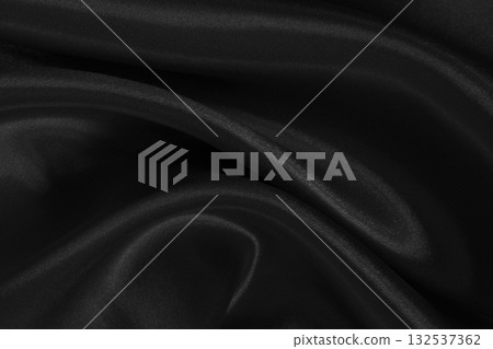 Black fabric cloth texture for background and design art work, beautiful crumpled pattern of silk or linen. 132537362