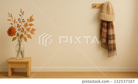 Web conference background: Autumn scenery (dried flowers + knit hat + scarf) 132537387