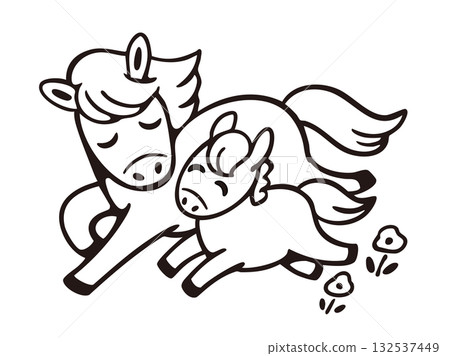 A mother and child horse running together 132537449