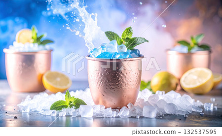 Blue Lagoon Cocktail Copper Cup. Drinks concept. Generated Image 132537595